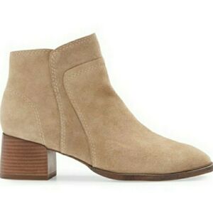 Lucky Brand Suede Tan Ankle Boots Booties Block Heel